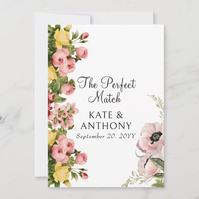 Gelbe Blumenmuster Hochzeitskarte Einladung (Vorderseite)