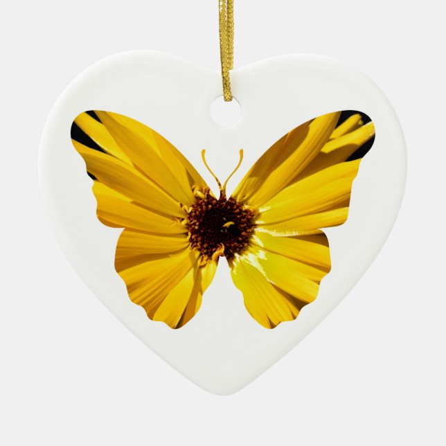 Gelbe Blumenschmetterlings-Silhouette Keramikornament (Vorne)