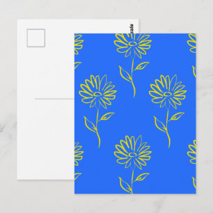 Gelbe Blumenumrandung auf blauem Hintergrund Postkarte