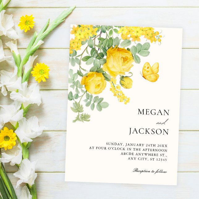 Gelbe Blumenzweig-Hochzeit Save The Date (Von Creator hochgeladen)