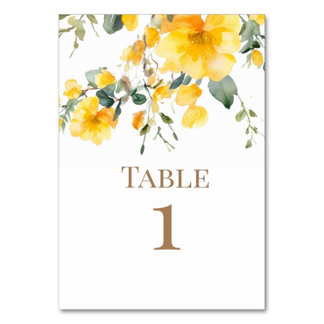 Gelbe Blumenzwiebelblume Gold Text Tischnummer (Vorderseite)
