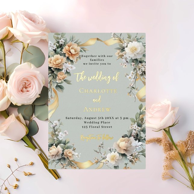 Gelbe Blumenzwiebeln Hochzeit Gold Folieneinladung (Von Creator hochgeladen)