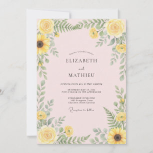 Gelbe Blumige Botanische Romantische Hochzeit Einladung
