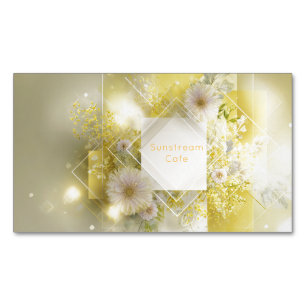 Gelbe Blumige Mimosa Geometrischer Diamantrahmen Magnetische Visitenkarte