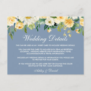 Gelbe Blumige Staubblaue Hochzeitseinlagekarte Postkarte