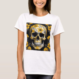 Gelbe Blüte 3D Toter Schädel mit gelben Blumen T-Shirt