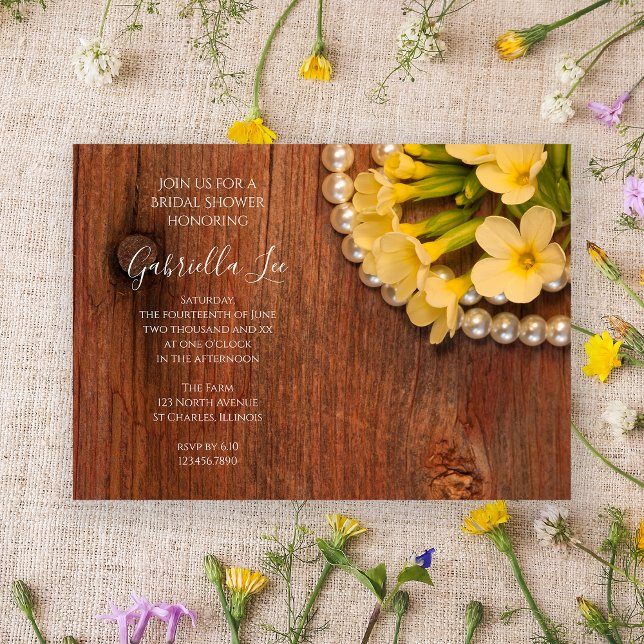 Gelbe Blüte und Brautparty aus Stallholz Einladung (Von Creator hochgeladen)