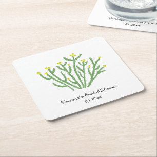 Gelbe Blüten-Cholla-Kaktus-Junggesellinnenabschied Rechteckiger Pappuntersetzer