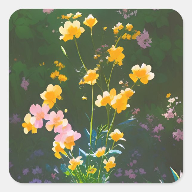 Gelbe Blüten in einem Kornkleber Quadratischer Aufkleber (Vorderseite)