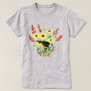 Gelbe Blüten in Wasserfarbe mit Bird Gray T-Shirt