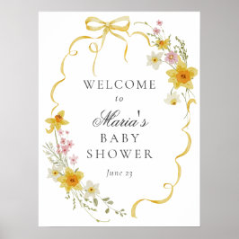Gelbe Blüten und Bows Kinderdusche Begrüßungszeich Poster