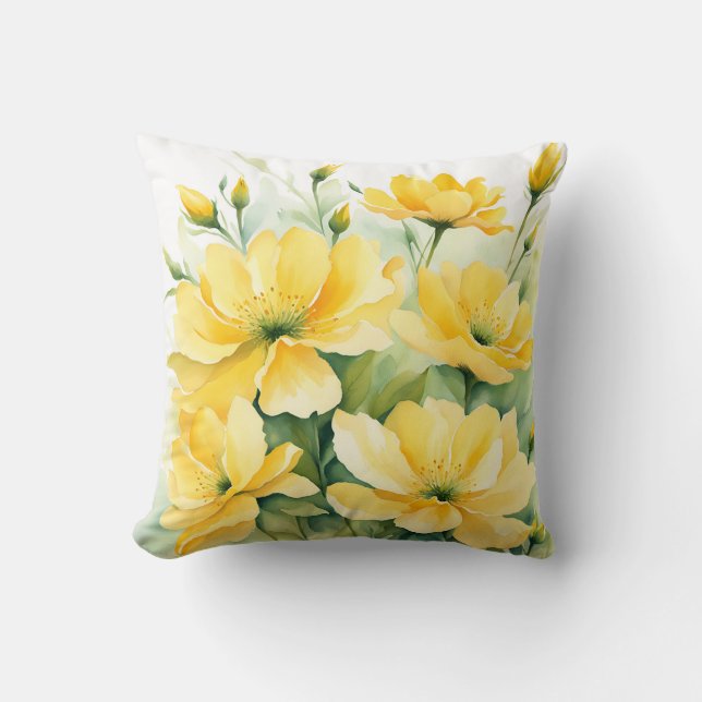 Gelbe Blüten Wasserfarben Kissen (Vorderseite)