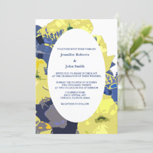 Gelbe Blütenblauer Künstlerische Niedliche Hochzei Einladung