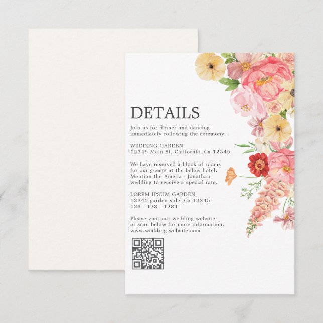 Gelbe Blütenbutter Hochzeitscode qr Begleitkarte (Vorne/Hinten)