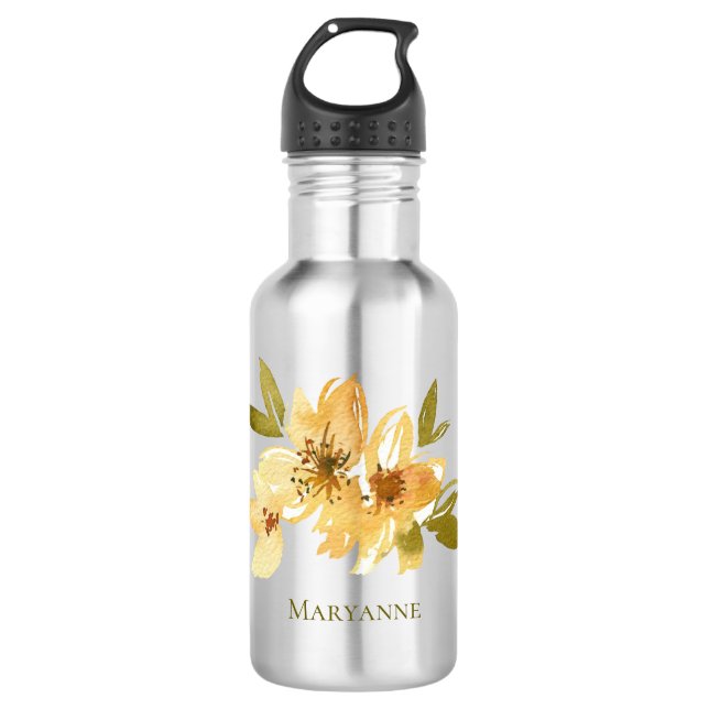 Gelbe Blütenmädchen Personalisiert Edelstahlflasche (Vorderseite)