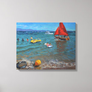Gelbe Bojen-und Rot-Segel Abersoch Leinwanddruck
