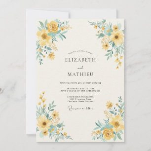Gelbe botanische Blütenhochzeit Einladung