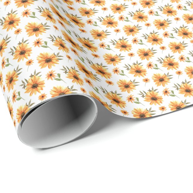Gelbe botanische Sonnenblumen-Grünfläche Geschenkpapier (Rolleneckpunkt)