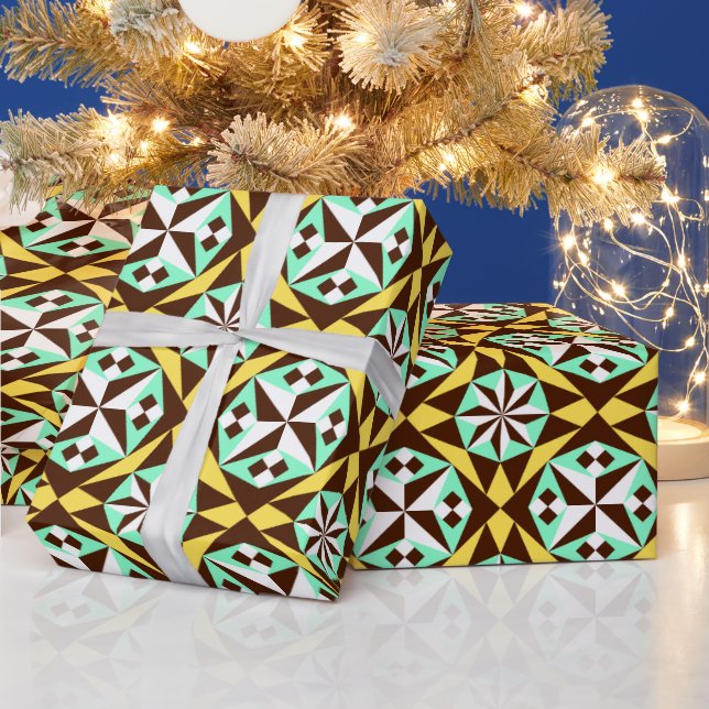 Gelbe, braune und blaue Zementfliesen aus Barcelon Geschenkpapier (Feiertage)