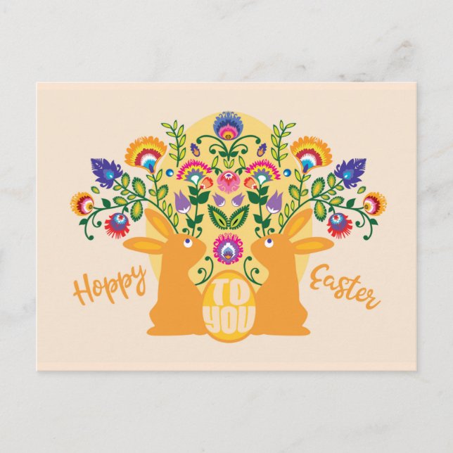 Gelbe 🐰 Bunnies mit Folklore-Touch - Benutzerdefi Postkarte (Vorderseite)