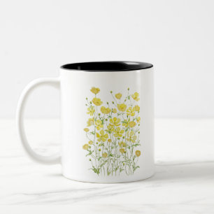 gelbe Butterblumen Blumen Feld Aquarell Zweifarbige Tasse