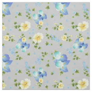Gelbe Butterblumen und blauer Schwertlilien Stoff