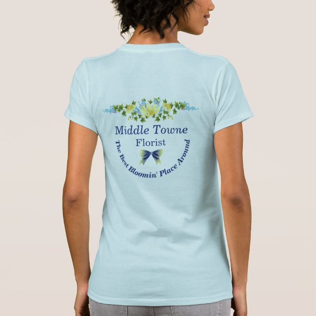 Gelbe Buttercups und blaue Iris T-Shirt (Rückseite)