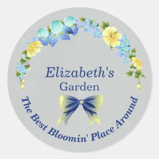 Gelbe Buttercups und blaue Iriskleber Runder Aufkleber (Vorderseite)