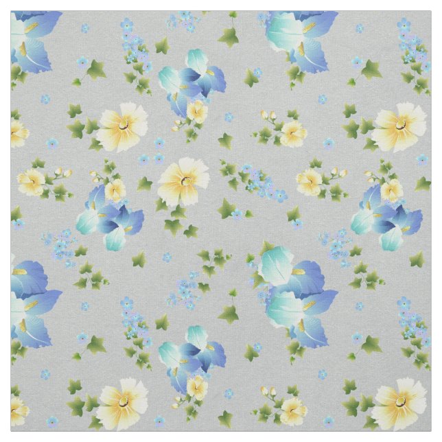 Gelbe Buttercups und blaues Irisgewebe Stoff (Muster)