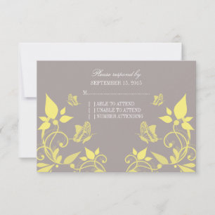 Gelbe Butterfly-Floral-Response-Karte RSVP Karte