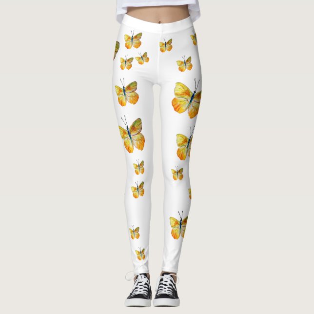 Gelbe Butterfly Wasserfarben Kunst Leggings (Vorderseite)