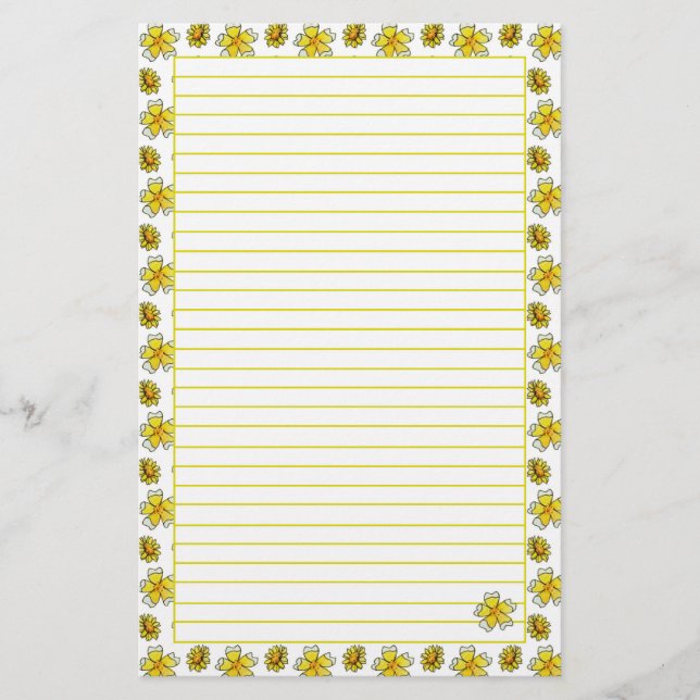 Gelbe Buttertasse Aquarellfarbene Blume Liniert Briefpapier (Vorderseite)