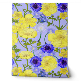 Gelbe Buttertasse und blaue Cornblume Blume Tapete