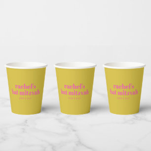 Gelbe Chartreuse Rosa Moderne Bat-Mizwa-Party Pappbecher