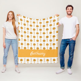 Gelbe Cheerleader Pom Poms & Hearts Muster Fleecedecke