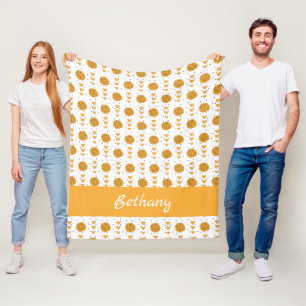 Gelbe Cheerleader Pom Poms & Hearts Muster Fleecedecke