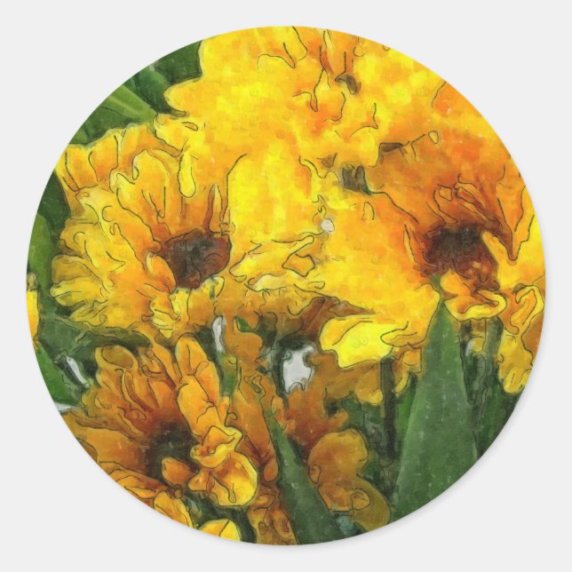 Gelbe Chrysanthemen 4 Runder Aufkleber (Vorderseite)