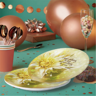 Gelbe Chrysanthemen-Party-Teller-Spruch  Pappteller
