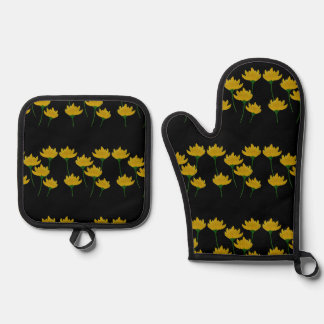 Gelbe Chrysanthemum-Blume Ofenhandschuh & Topflappen-Set