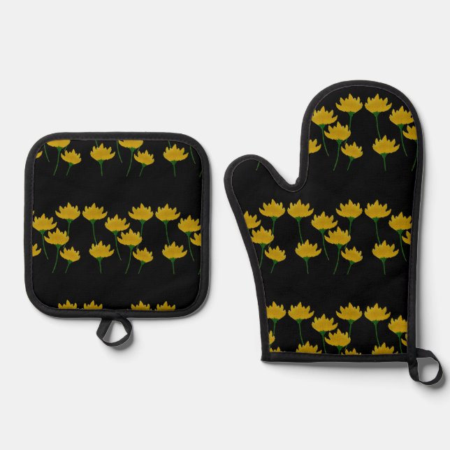 Gelbe Chrysanthemum-Blume Ofenhandschuh & Topflappen-Set (Vorderseite)