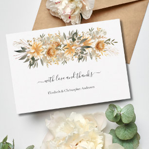 Gelbe Creme Beige Florale Botanische Boho Hochzeit Dankeskarte
