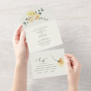 Gelbe Creme Hochzeits Brauteltern Blumen All In One Einladung