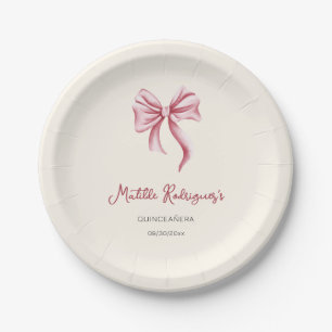 Gelbe Creme Rosa Schleife Mädchen Quinceanera Gebu Pappteller