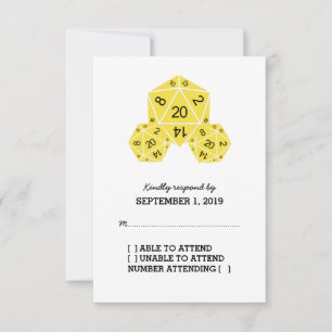 Gelbe D20-Würfel-Antwortkarte RSVP Karte