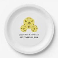 Gelbe D20-Würfel-Hochzeitspapier-Teller