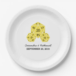 Gelbe D20-Würfel-Hochzeitspapier-Teller Pappteller