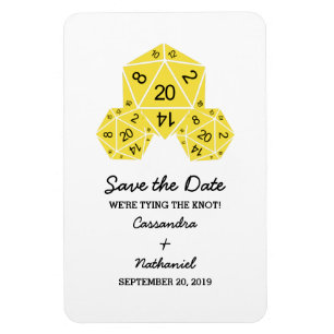 Gelbe D20-Würfel speichern Sie das Datumsfenster Magnet