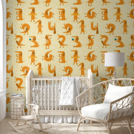 Gelbe Dackel Muster Kinderzimmer Wallpaper Tapete