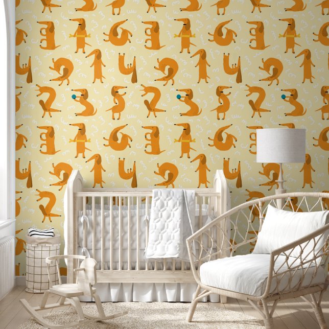 Gelbe Dackel Muster Kinderzimmer Wallpaper Tapete (Kinder)