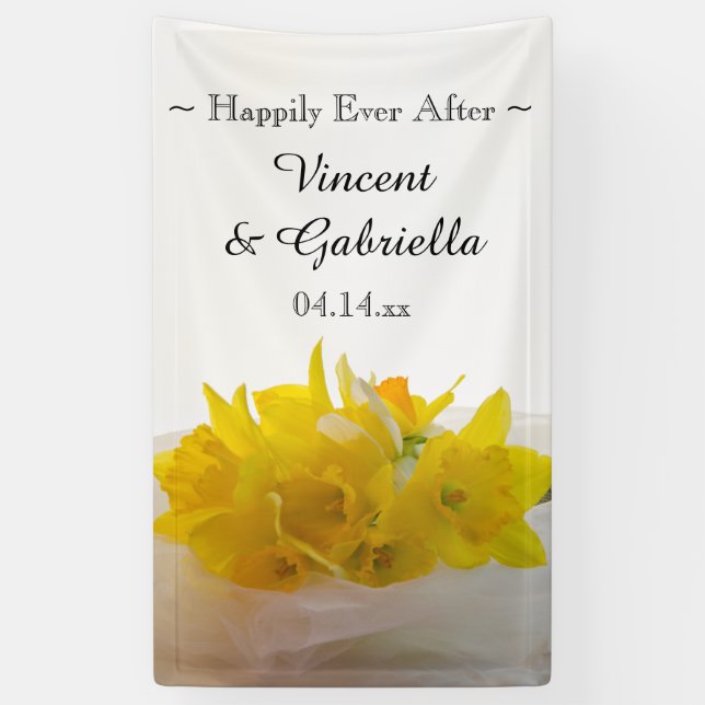 Gelbe Daffodien auf der Hochzeit des weißen Frühli Banner (Vertikal)